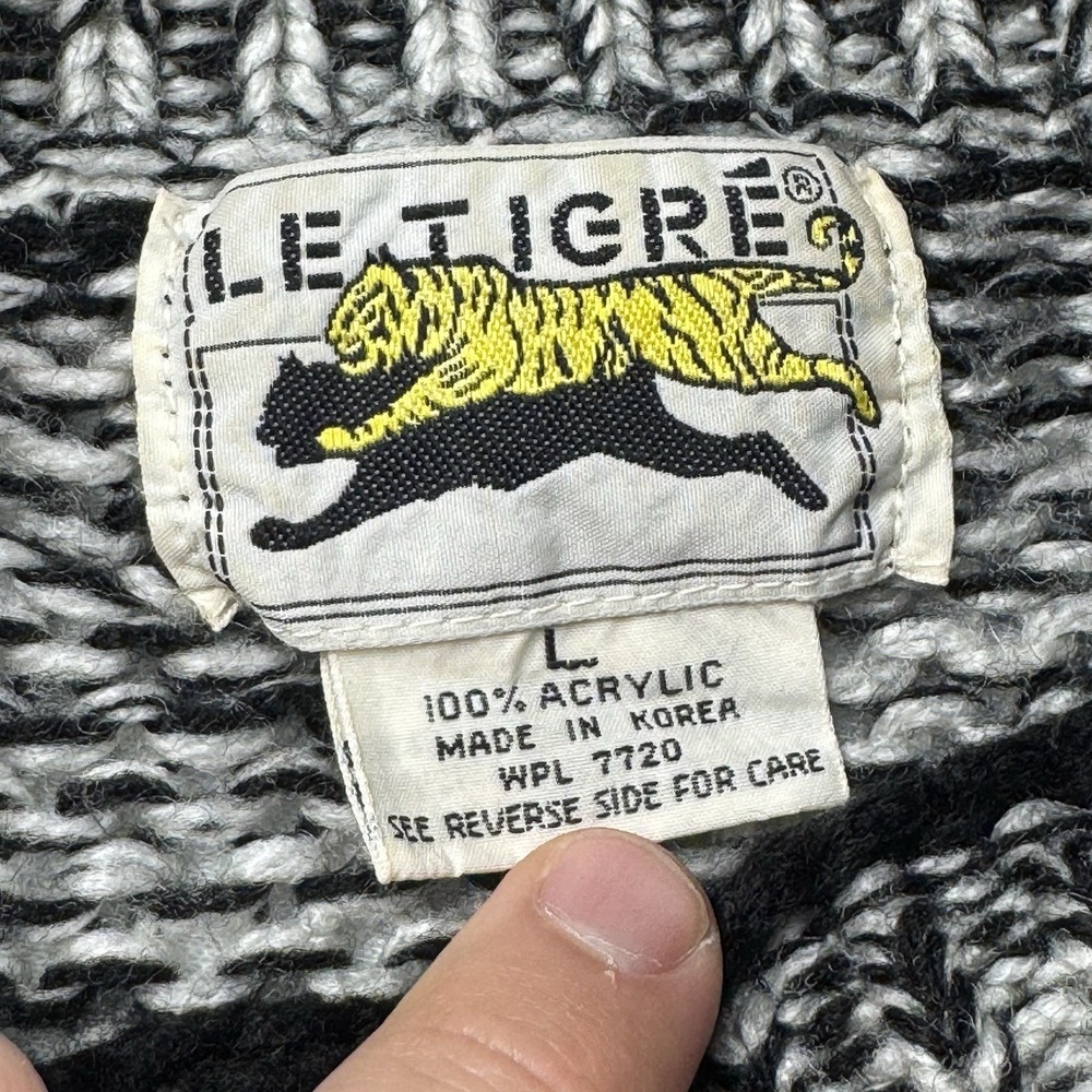 Vintage Le Tigre Acrylic Sweater Men Lg Abstract 90s Grandpa Black - Picture 7 of 8
